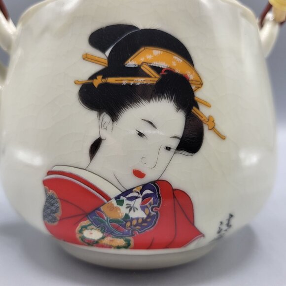 Vintage Japanese Ceramic Teapot & 5 Cups Set Geisha Design - Picture 10 of 16